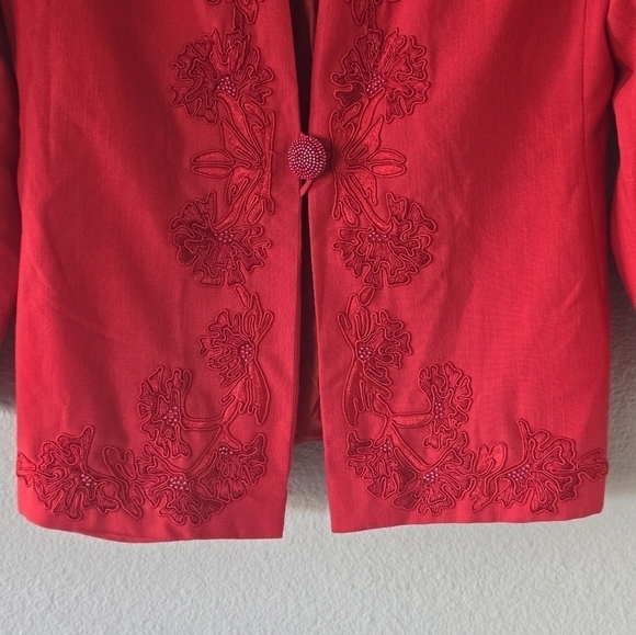 John Meyer Jacket Women Sz 10 Pink Long Sleeve One Button Embroidered Collarless - Picture 5 of 15